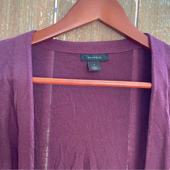 HALOGEN Women’s Burgundy Soft Open Front‎ Cardigan Viscose Cashmere Size Small - Picture 2 of 12